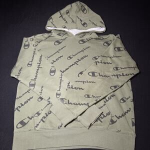 Boys XL Dakr Green Champion Hoodie With Scatterd Logo Design